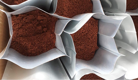 Ground coffee in production bags