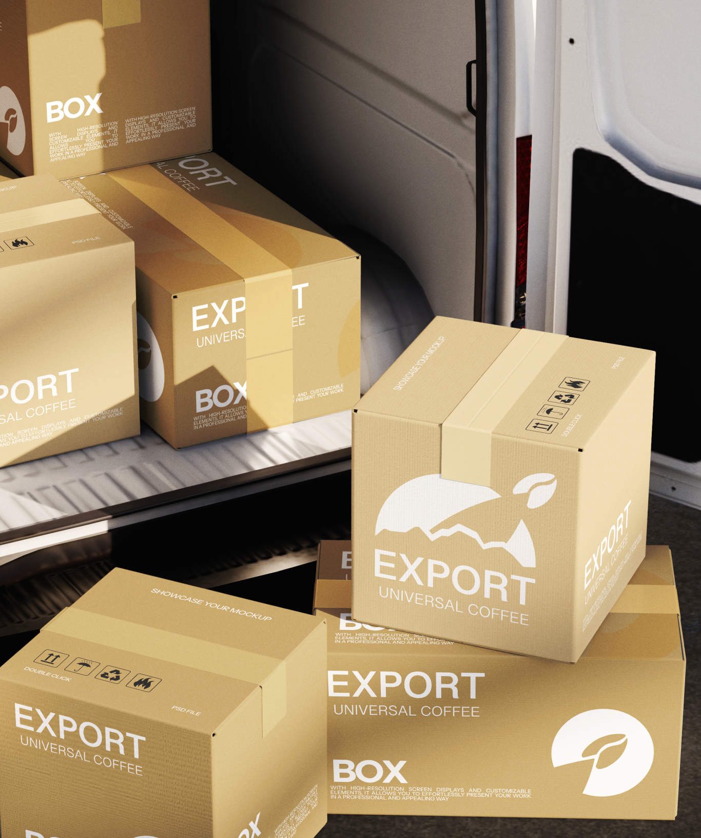 Export Universal Coffee boxes in delivery truck